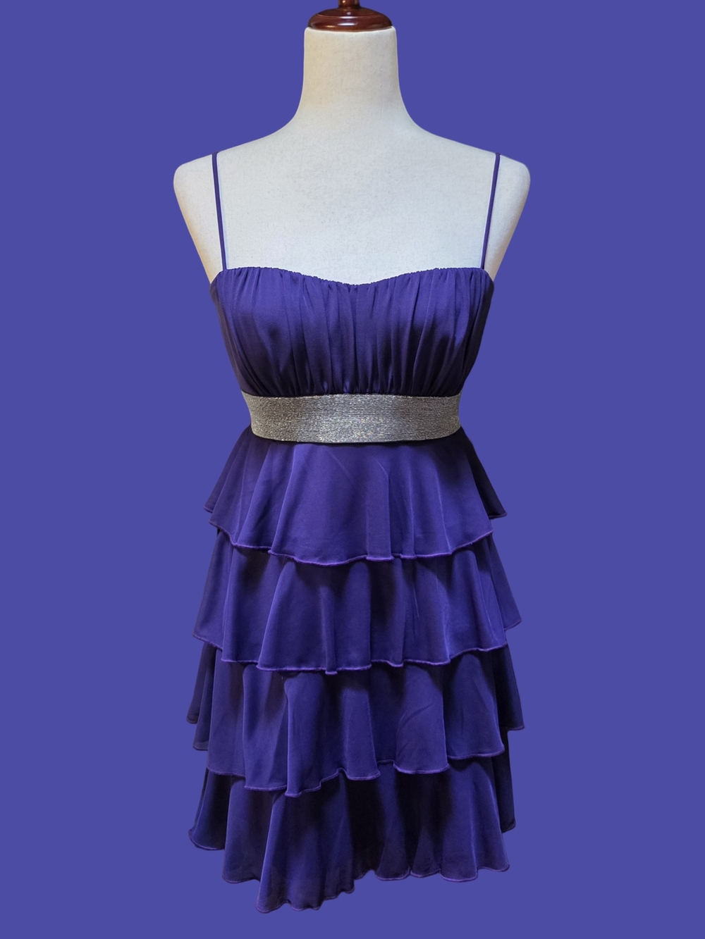 VTG Y2K Sweet Storm Purple Ruffle Silver Belted Strappy Formal Dress